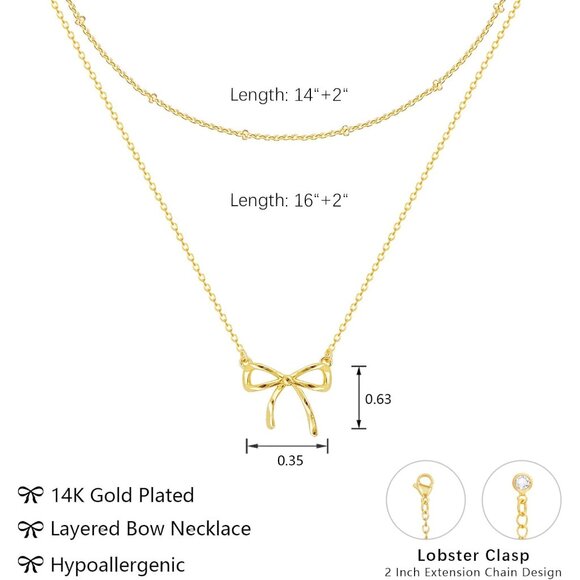 Elegant 14K Gold Bow Necklace for Women - Adjustable Dainty Choker Gift - Picture 5 of 8